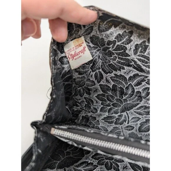 Vintage StyleCraft Handbag Purse Black Pearlized Marbled Lucite Vanity 60s As Is - Picture 7 of 11